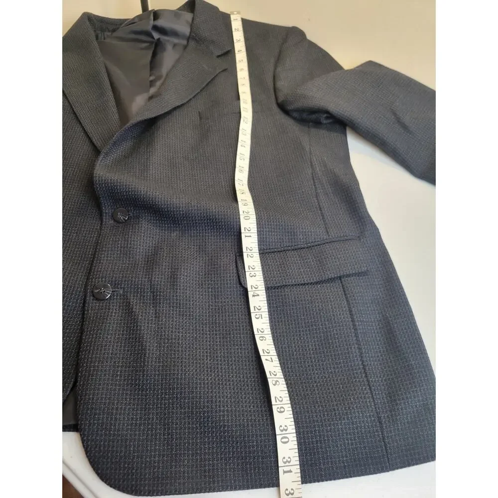 Europe Uomo Blue Black 2-Button Business Career Suit Jacket Coat Men's Size‎ 48